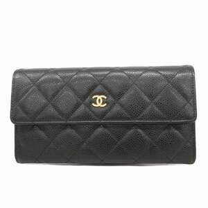 CHANEL Authentic Black Caviar Leather Wallet